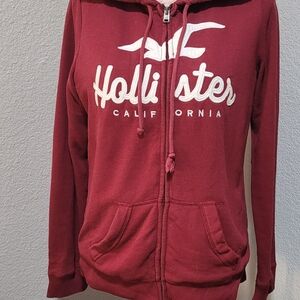 Hollister Women's Burgundy Zip-Up Hoodie